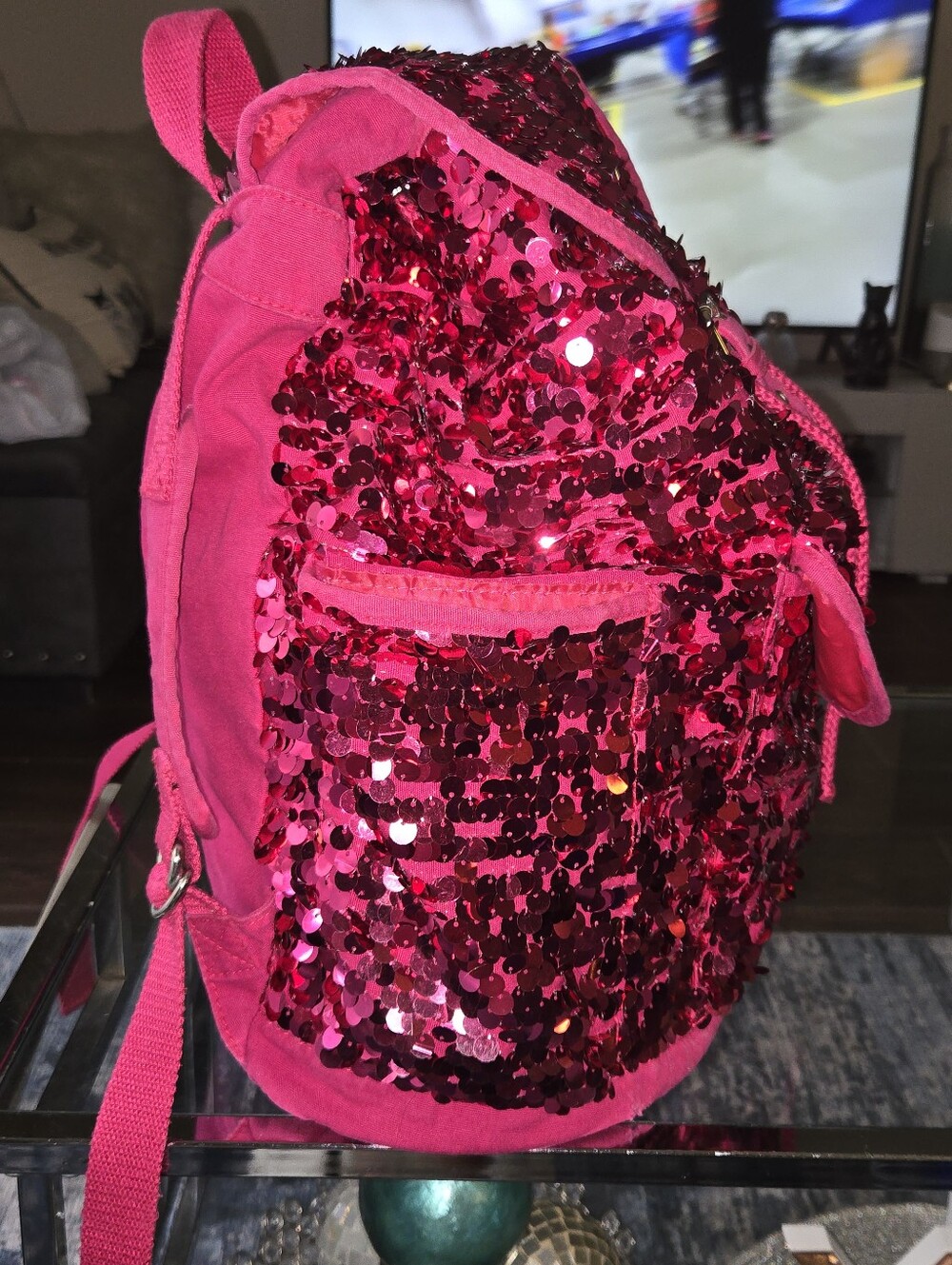 PS from Aéropostale Y2K Hot Pink Sequin Drawstring Flap Mini Backpack Bag - Picture 7 of 12